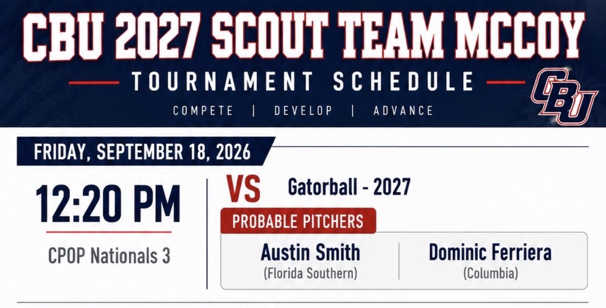 CBU 2027 Scout Team McCoy tournament schedule